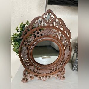 Vintage Bohemian Style Wood Mirror Wooden Frame Hand Carved 15x10”